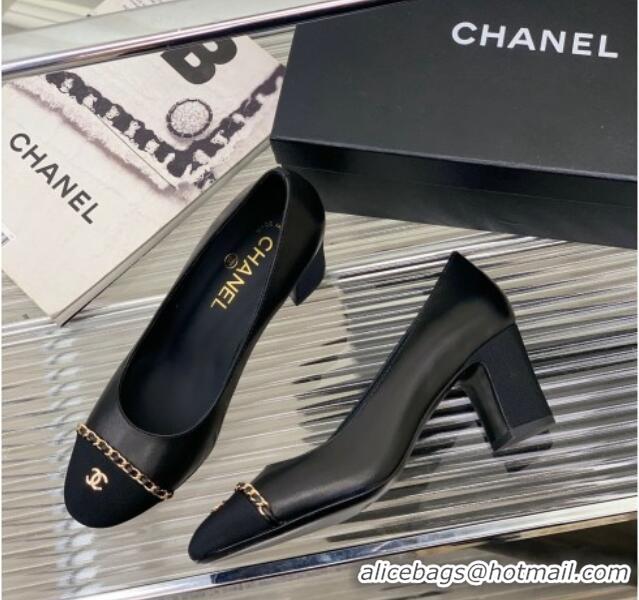 Best Price Chanel Calfskin Pumps 6.5cm with Chain Black 505099