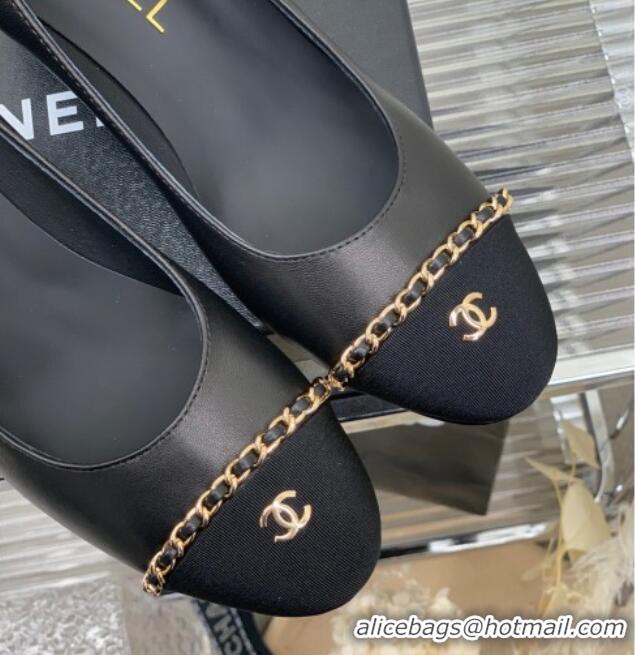 Best Price Chanel Calfskin Pumps 6.5cm with Chain Black 505099