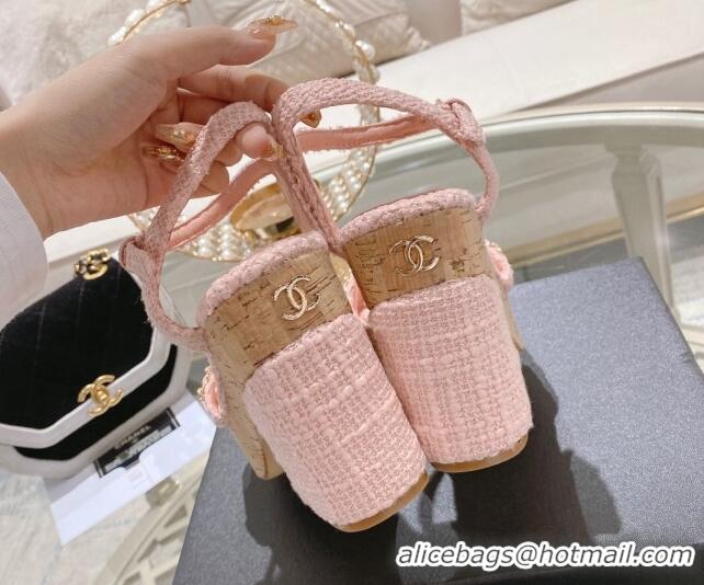 Purchase Chanel Tweed Heel Sandals 10.5cm with Chain Light Pink 524123