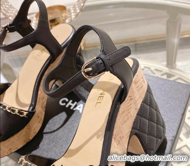 Best Price Chanel Leather Heel Sandals 10.5cm with Chain Black 524125