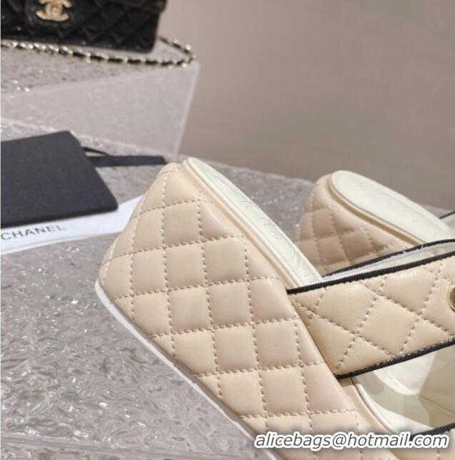 Best Product Chanel Quilted Leather Platform Slide Sandals 7cm Beige 524129