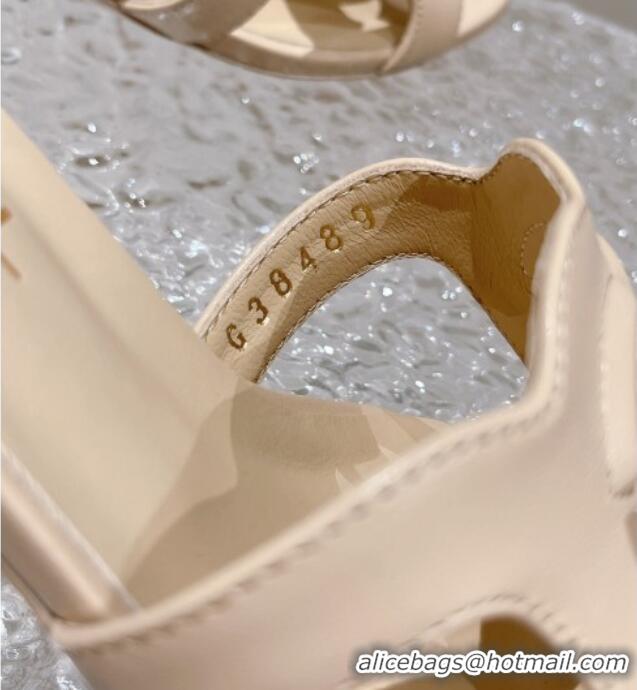 Classic Hot Chanel Wave CC Calfskin Heel Slide Sandals 5.5cm Nude 525010