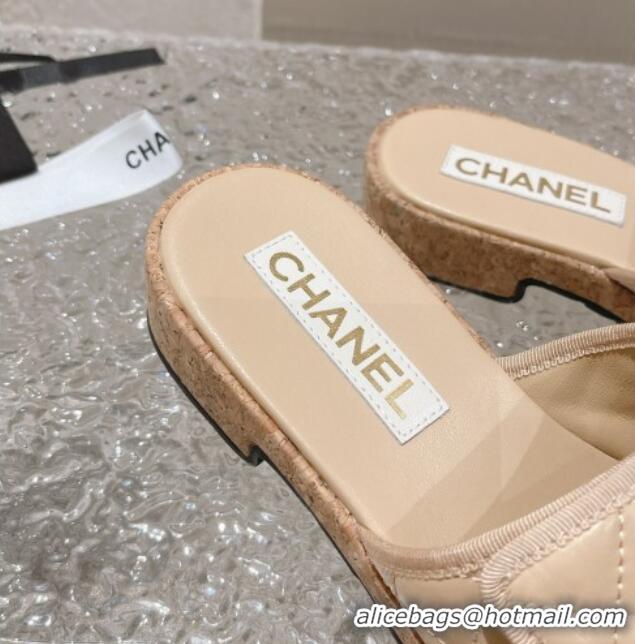 Sumptuous Chanel Quilted Leather Foldover Slide Sandals Beige 525016