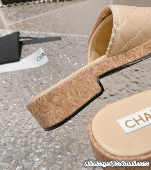 Sumptuous Chanel Quilted Leather Foldover Slide Sandals Beige 525016