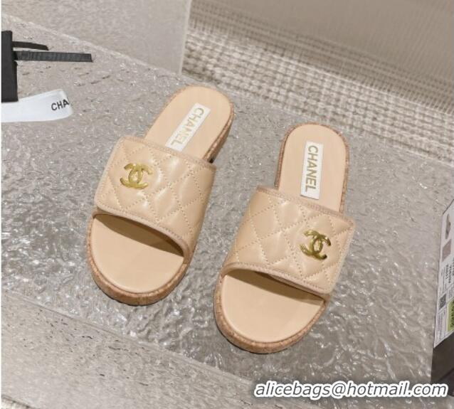 Sumptuous Chanel Quilted Leather Foldover Slide Sandals Beige 525016