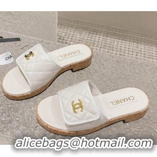 Perfect Chanel Quilted Leather Foldover Slide Sandals White 525017