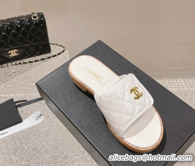 Perfect Chanel Quilted Leather Foldover Slide Sandals White 525017