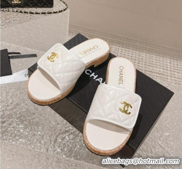 Perfect Chanel Quilted Leather Foldover Slide Sandals White 525017