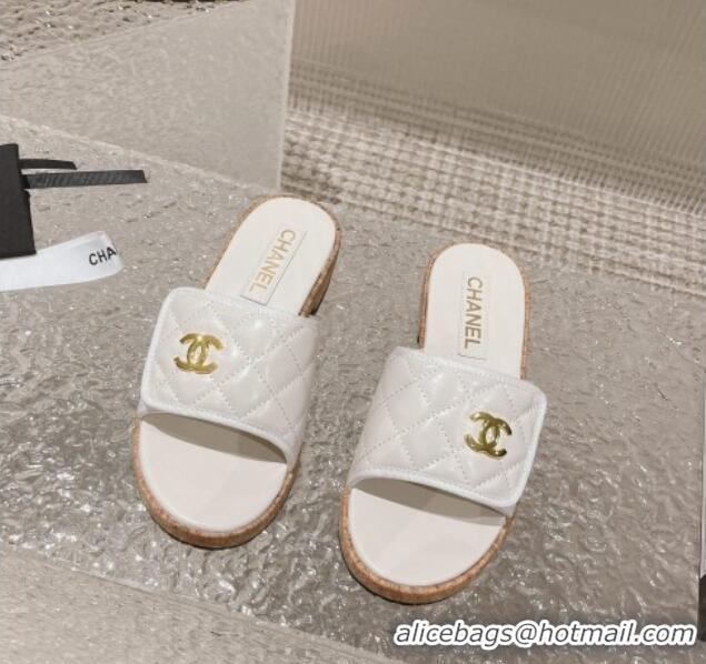 Perfect Chanel Quilted Leather Foldover Slide Sandals White 525017