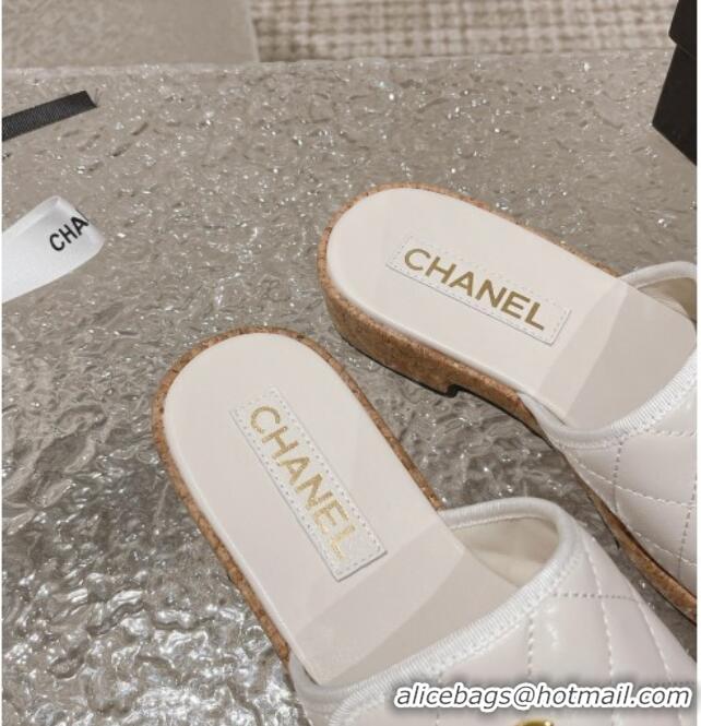 Perfect Chanel Quilted Leather Foldover Slide Sandals White 525017