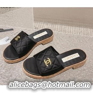 Purchase Chanel Quilted Fabric Foldover Slide Sandals Black 525019