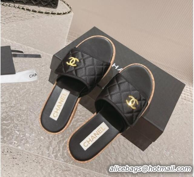 Purchase Chanel Quilted Fabric Foldover Slide Sandals Black 525019