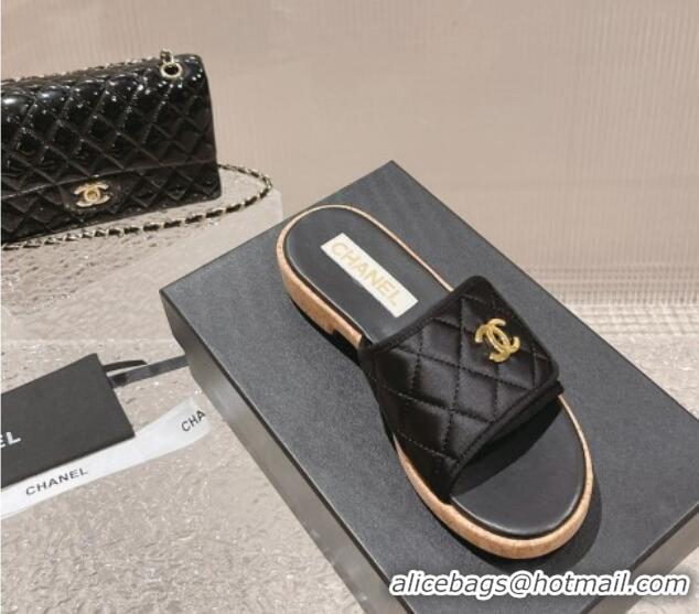 Purchase Chanel Quilted Fabric Foldover Slide Sandals Black 525019