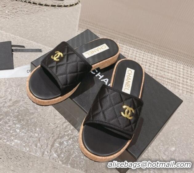 Purchase Chanel Quilted Fabric Foldover Slide Sandals Black 525019