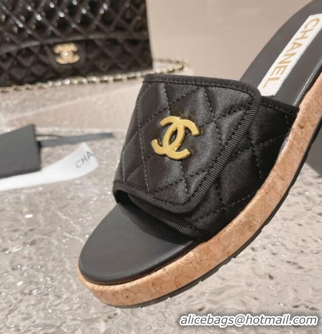 Purchase Chanel Quilted Fabric Foldover Slide Sandals Black 525019