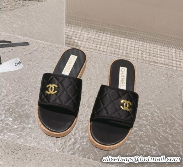 Purchase Chanel Quilted Fabric Foldover Slide Sandals Black 525019