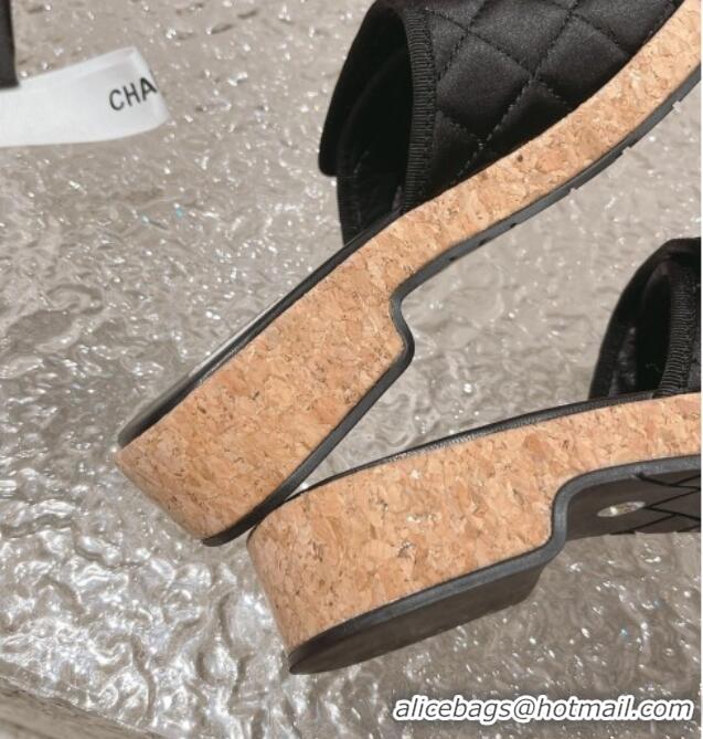 Purchase Chanel Quilted Fabric Foldover Slide Sandals Black 525019