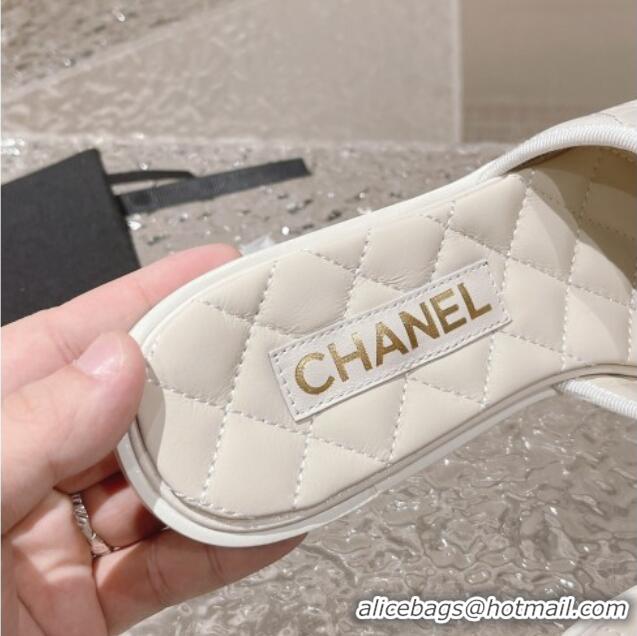 Hot Style Chanel Quilted Leather Foldover Flat Slide Sandals White 525021