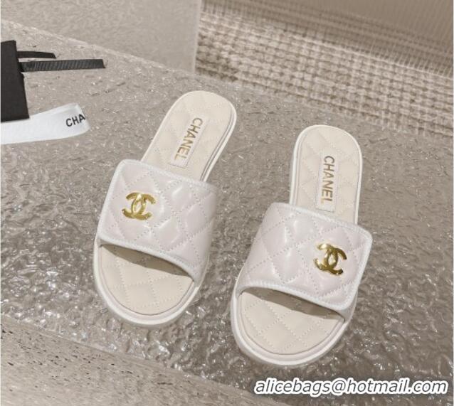 Hot Style Chanel Quilted Leather Foldover Flat Slide Sandals White 525021