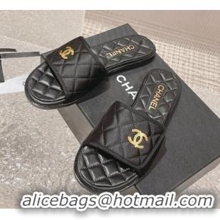 Best Product Chanel Quilted Fabric Foldover Flat Slide Sandals 525022