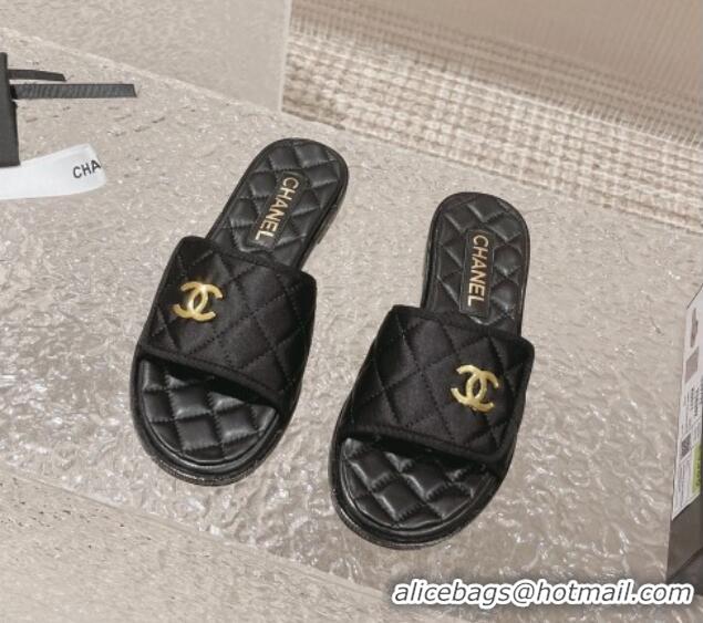 Best Product Chanel Quilted Fabric Foldover Flat Slide Sandals 525022