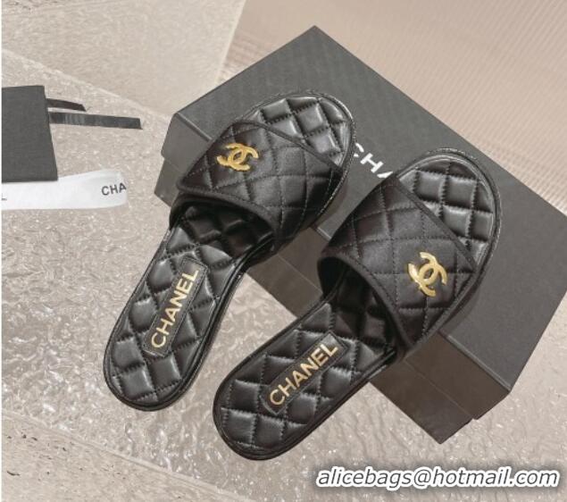 Best Product Chanel Quilted Fabric Foldover Flat Slide Sandals 525022