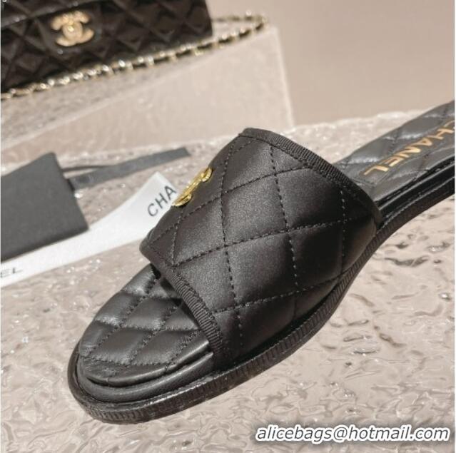 Best Product Chanel Quilted Fabric Foldover Flat Slide Sandals 525022