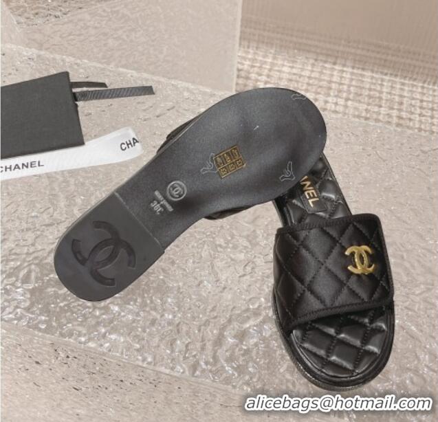 Best Product Chanel Quilted Fabric Foldover Flat Slide Sandals 525022