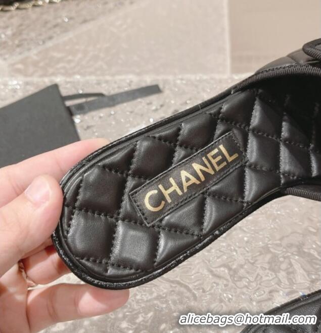 Unique Style Chanel Quilted Leather Foldover Flat Slide Sandals Black 525023