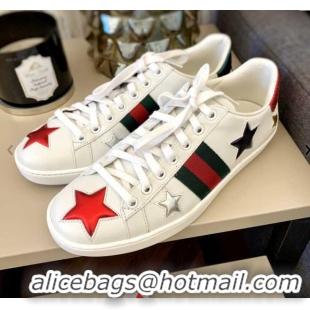 Best Grade Gucci GG Ace Stars Embroidered Leather Low Top Sneakers G74120 White