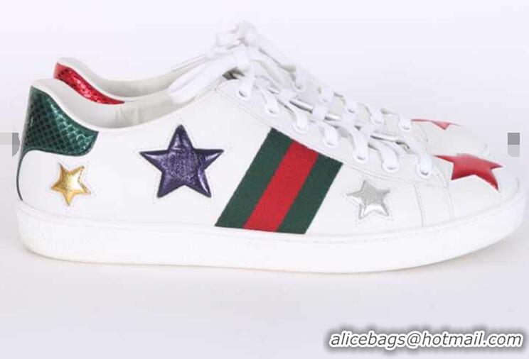 Best Grade Gucci GG Ace Stars Embroidered Leather Low Top Sneakers G74120 White