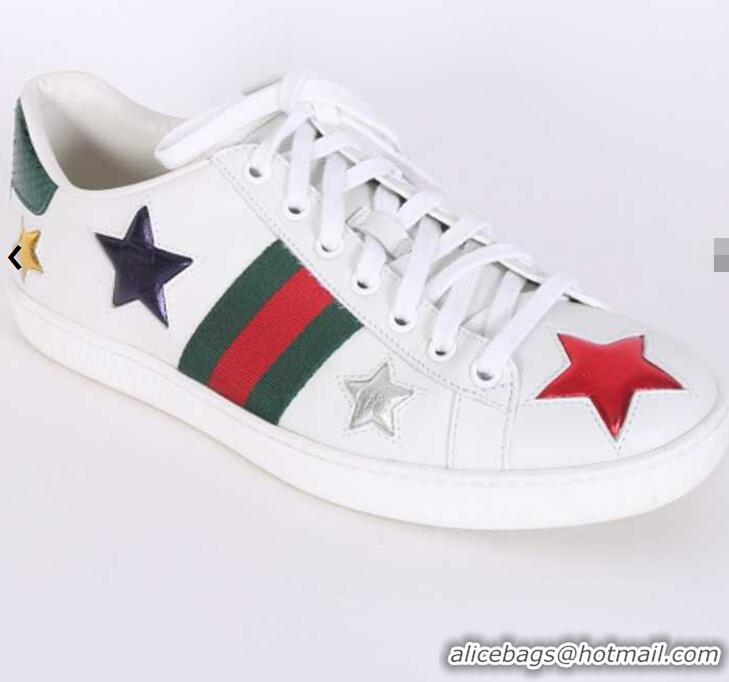 Best Grade Gucci GG Ace Stars Embroidered Leather Low Top Sneakers G74120 White