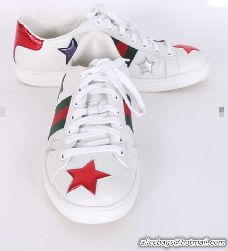 Best Grade Gucci GG Ace Stars Embroidered Leather Low Top Sneakers G74120 White