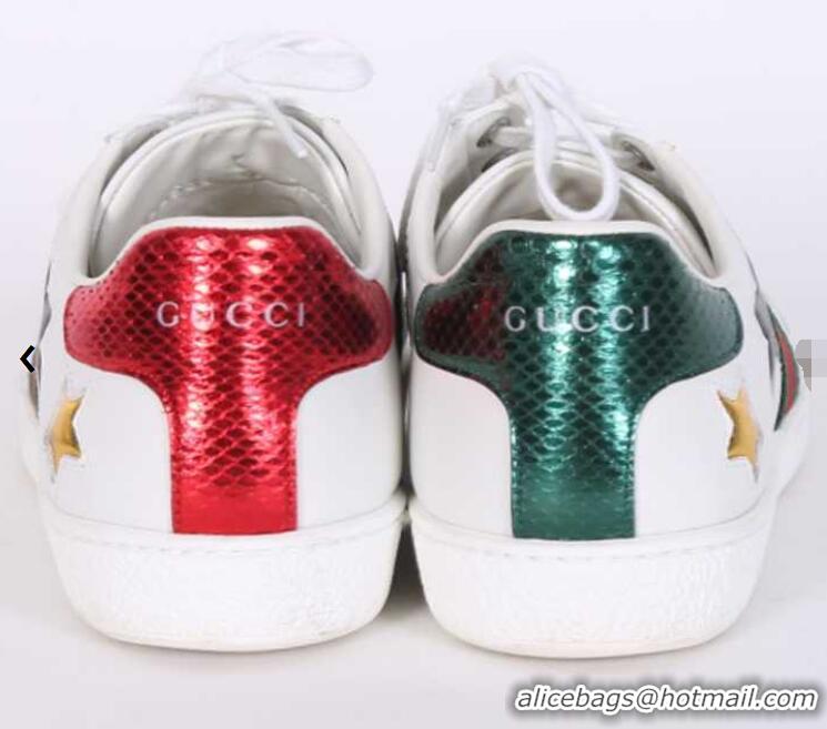 Best Grade Gucci GG Ace Stars Embroidered Leather Low Top Sneakers G74120 White