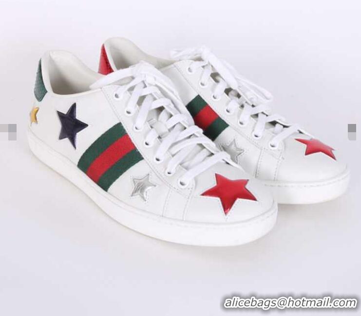 Best Grade Gucci GG Ace Stars Embroidered Leather Low Top Sneakers G74120 White