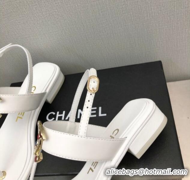 Best Price Chanel Lambskin Flat Thong Sandals with Stone CC Optic White 525035