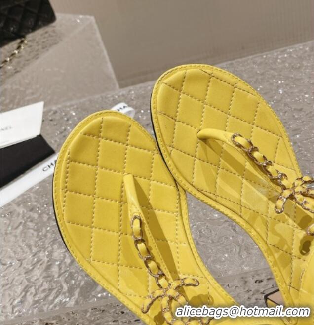 Low Price Chanel Lambskin Heel Thong Sandals 5cm with Chain CC Yellow 525045