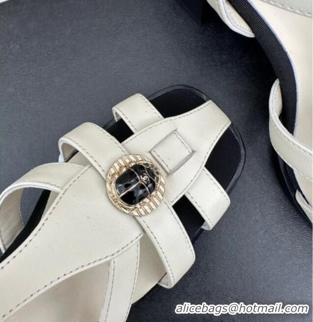 Pretty Style Chanel Lambskin Heel Sandals 6cm with Stone Charm White 525051