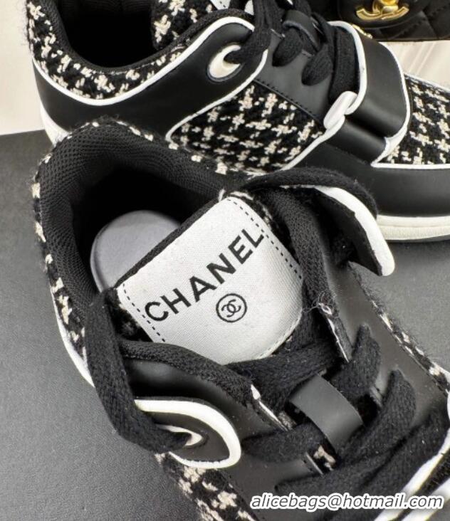 Good Quality Chanel Tweed Sneakers with Velcro G33035 Black 525052