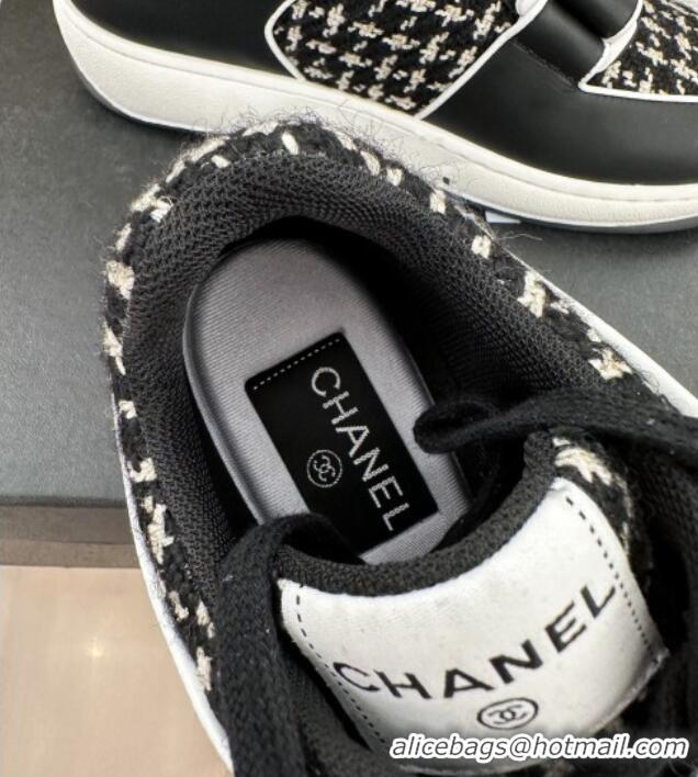 Good Quality Chanel Tweed Sneakers with Velcro G33035 Black 525052