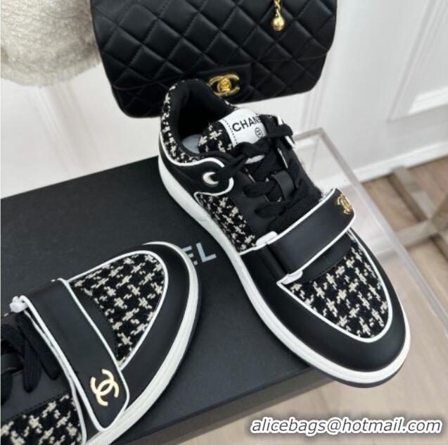 Good Quality Chanel Tweed Sneakers with Velcro G33035 Black 525052