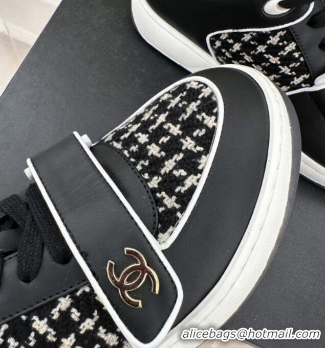 Good Quality Chanel Tweed Sneakers with Velcro G33035 Black 525052