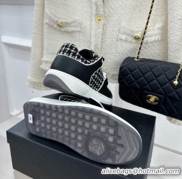 Good Quality Chanel Tweed Sneakers with Velcro G33035 Black 525052