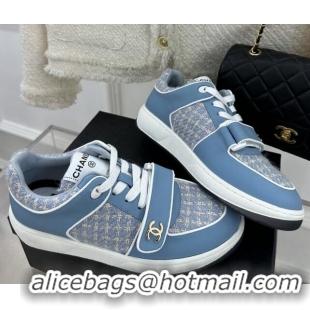 Best Product Chanel Tweed Sneakers with Velcro G33035 Blue 525054