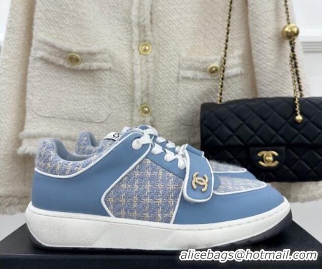 Best Product Chanel Tweed Sneakers with Velcro G33035 Blue 525054