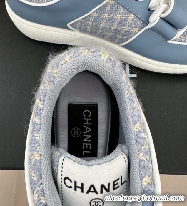 Best Product Chanel Tweed Sneakers with Velcro G33035 Blue 525054