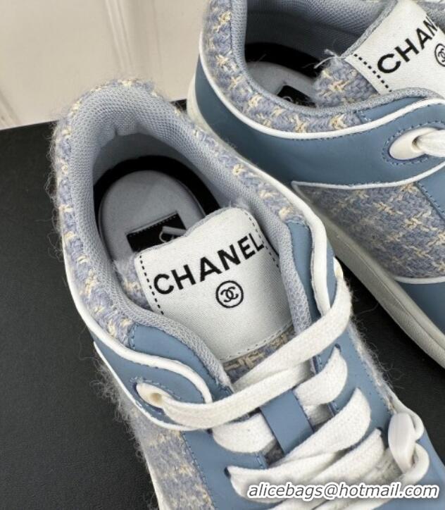 Best Product Chanel Tweed Sneakers with Velcro G33035 Blue 525054