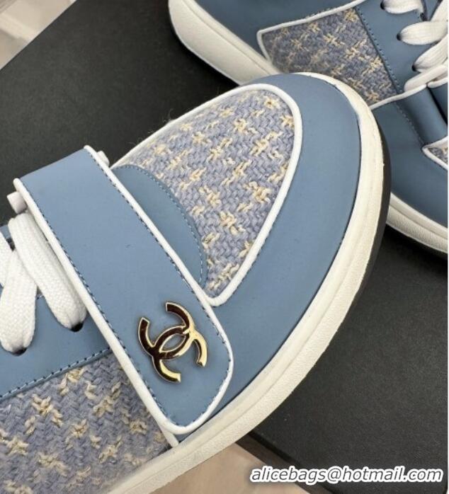 Best Product Chanel Tweed Sneakers with Velcro G33035 Blue 525054