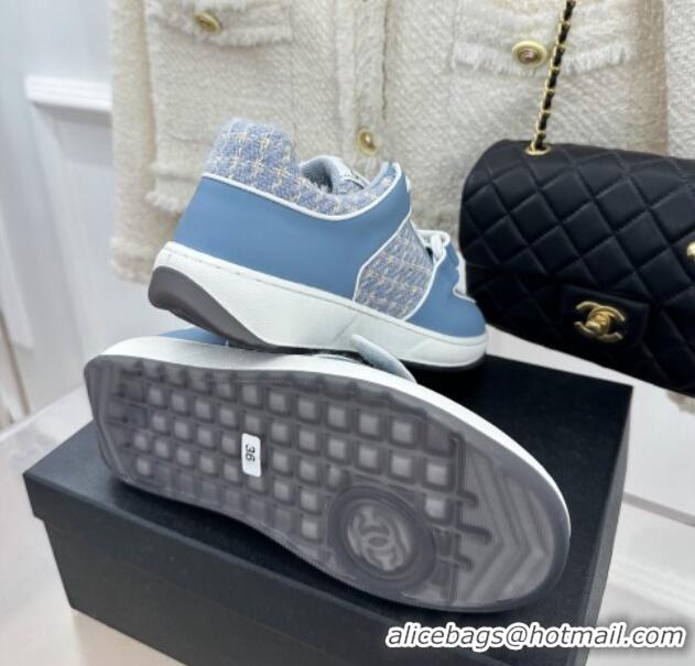 Best Product Chanel Tweed Sneakers with Velcro G33035 Blue 525054