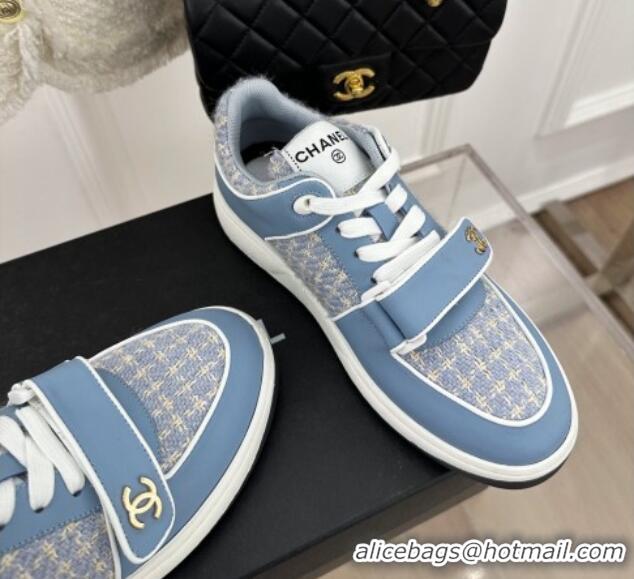 Best Product Chanel Tweed Sneakers with Velcro G33035 Blue 525054